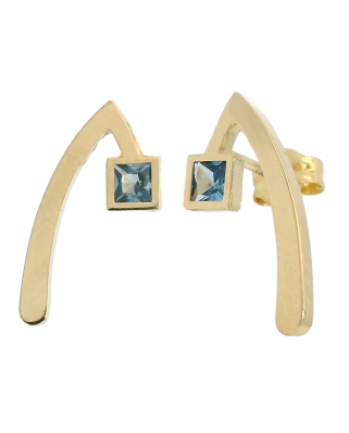 PENDIENTE "V" INVERTIDA PIEDRA COLOR AGUA MARINA