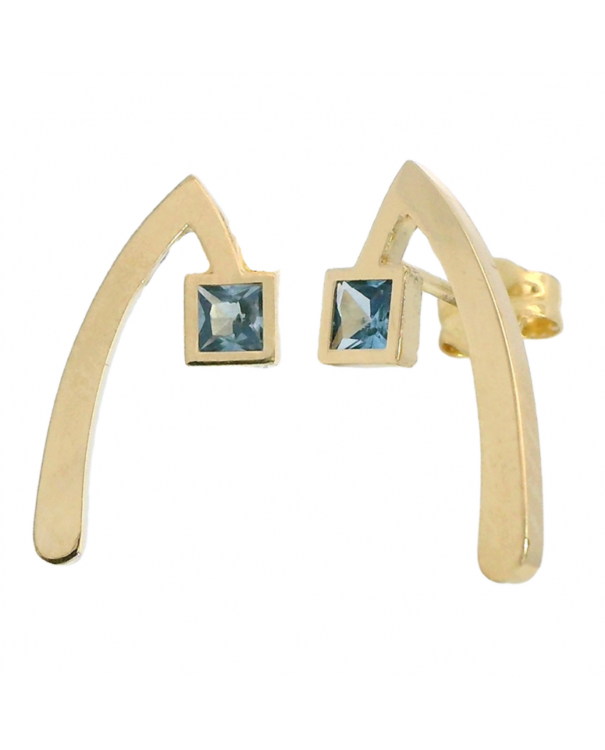 PENDIENTE "V" INVERTIDA PIEDRA COLOR AGUA MARINA