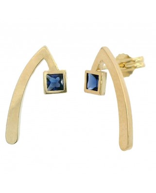 PENDIENTE "V" INVERTIDA PIEDRA COLOR ZAFIRO.21MM.