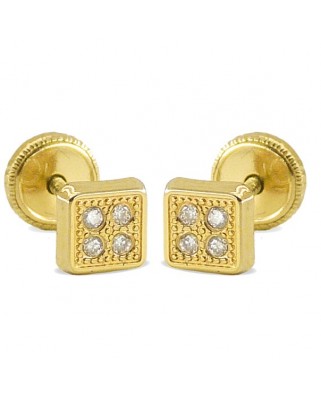 PENDIENTE CUADRADO GRANULADO 8 BRILLANTES TORNILLO