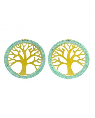 PENDIENTES ARBOL DE LA VIDA BICOLOR CIRCONITAS.13MM.PRESION